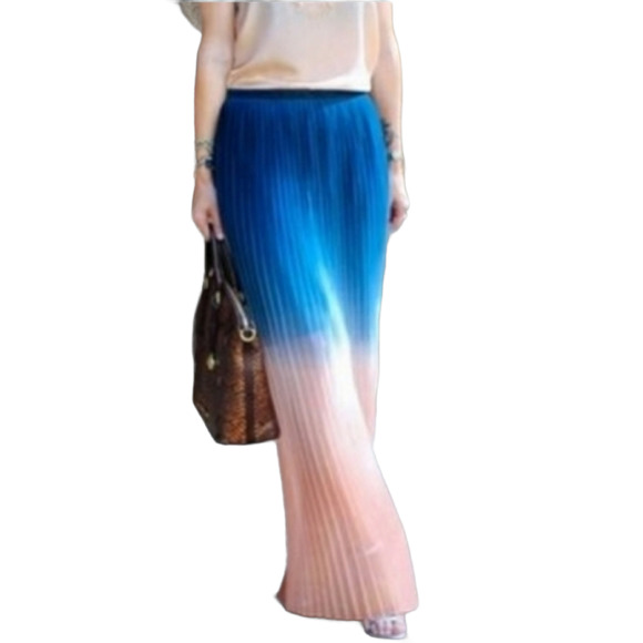 Cynthia Rowley Dresses & Skirts - Cynthia Rowley Ombre Accordion Pleat Chiffon Maxi Dress Peach Blue XSmall
